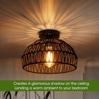 2 Packs Black Boho Light,Rattan Ceiling Lighting Fixtures Small Boho Lamp Shade Flush Mount Ceiling Light Hand Woven Chandelier for Entryway Bedroom Kitchen Nursery Lights - color: Black-Ceiling light (2 sets)