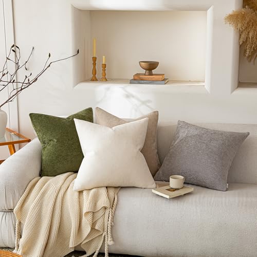 a moment Pack of 2 Decorative Chenille Throw Pillow Covers with Twill Cushion Covers for Sofa Living Room Couch Bed 12x20 Inch Moss Green - color: Moss Green, size: 20" x 12" (Pack of 2)