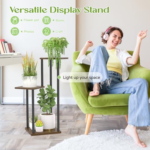 Oppro 3 Tier Plant Stand Indoor Outdoor, Wood Metal Flower Shelf Pot Holder Clearance, Tall Multiple Plants Corner Rack Aesthetic Organizer for Patio Orchid Office Porch Living Room Garden, Black Oak - color: Oak-3 Tier