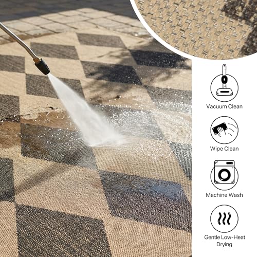 GENIMO Indoor Outdoor Area Rug 5'x8', Checkered Easy Jute Rug Machine Washable, Easy-Cleaning, Non Slip Geometric Diamond Outdoor Carpet for Patio, Living Room, Backyard, Porch, Deck, Balcony - color: Smooth Diamond, size: 5' x 8' (Rectangular)