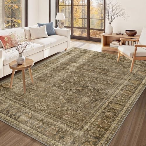 HelloTree Washable Rugs 6x9 Area Rug for Living Room, Vintage Boho Brown Rug Non Slip Carpet Retro Accent Indoor Mat Print Distressed Low Pile Throw Large Rug for Office Bedside-Brown - color: Brown, size: 6' x 9' (Rectangular)