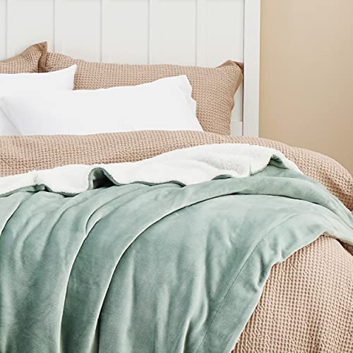 Bedsure GentleSoft Sherpa Fleece Throw Blanket for Couch, Non-Heated, Thick and Warm Throw for Women and Men, Soft Fuzzy Plush Blanket for Spring, Sage Green, 50x60 Inches - color: 04 - Sage Green, size: Throw (50" X 60")
