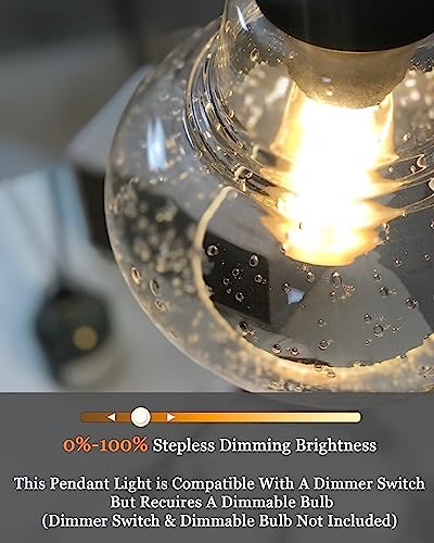 ELYONA 8 Inch Globe Pendant Light Bubble Glass Industrial Kitchen Island Hanging Pendant Light Fxiture Modern Hand Blown Seeded Glass for Farmhouse Dining Room Bar Bedroom Living Room Black - color: Black