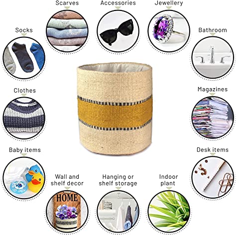 Sturdy Jute Planter - Modern Woven Basket for 8" Pot Indoor Planters, 10" x 10" Storage Organizer, Rustic Home Decor, Earth-Friendly Planter (10x10 Inches, Bleach, Yellow Stripe) - color: Bleach,yellow Stripe, size: 10x10 inches