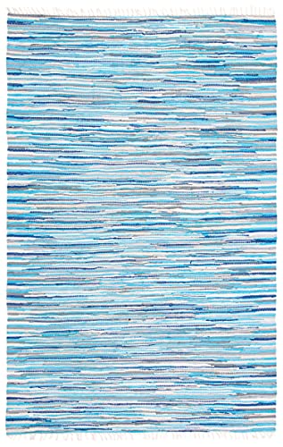 SAFAVIEH Rag Rug Collection Accent Rug - 4' x 6', Turquoise & Multi, Handmade Boho Stripe Cotton, Ideal for High Traffic Areas in Entryway, Living Room, Bedroom (RAR129C) - color: Turquoise/Multi, size: 4' x 6' (Rectangular)