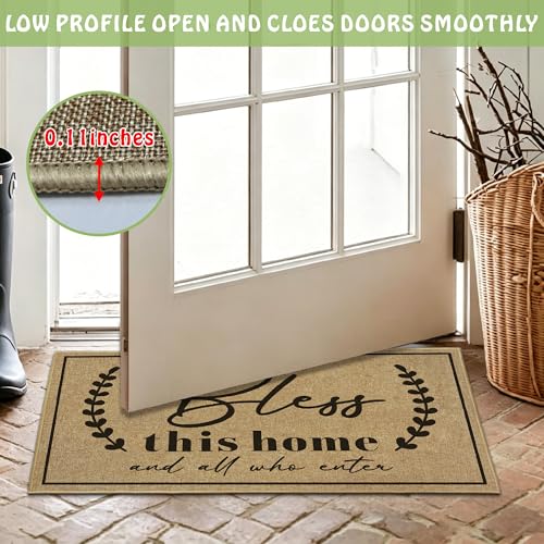 Door Mat Welcome Mats for Front Door Christian Doormat for Indside Outside Entrance God Bless This Home Matt for Family Housewarming Gifts Non-Slip Floor Rugs for Porch Hallway Home Decor 16.9"x29.9" - color: Bless This Home
