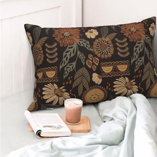 Boho Brown Plant Pillow Covers 12x20 Inch Set of 2, Boho Floral Outdoor Decorative Brown Tropical Leaves Throw Pillows Retro Bohemian Flower Couch Cushion Case for Chair Sofa Bedroom - color: Vc1, size: 20" x 12" (Pack of 2)