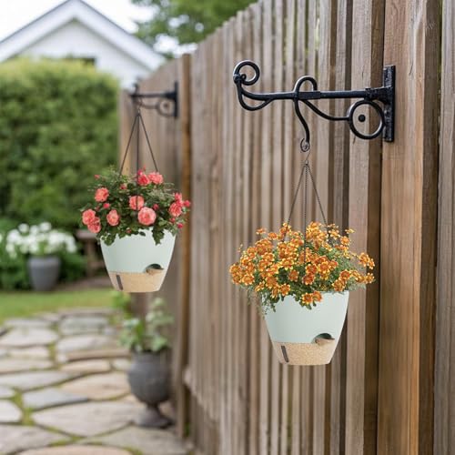 LEWESU Set of 2 Hanging Planters for Indoor Plants with Self Watering Includes Hanging Pots and 2 Types Plant Hangers, Outdoor Hanging Baskets Holder for Home Garden, 10 Inch Sage Green - color: Sage Green