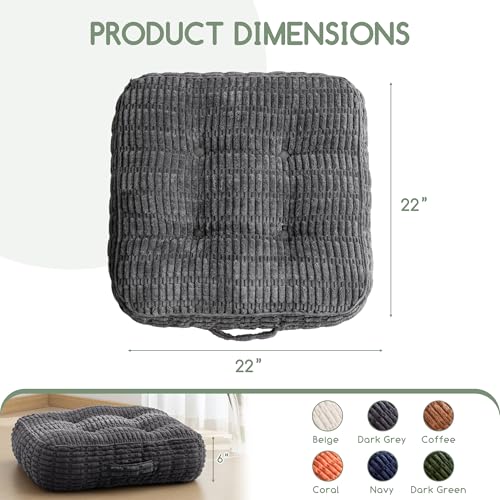 HIGOGOGO 6" Floor Pillow Cushion for Adults, Meditation Cushion Pillow, Blended Corduroy Cover, Large Square Floor Sitting for Tatami Living Room or Yoga, 2Pack, Dark Grey - color: Square Dark Grey, size: 6" Thick(Pack of 2)