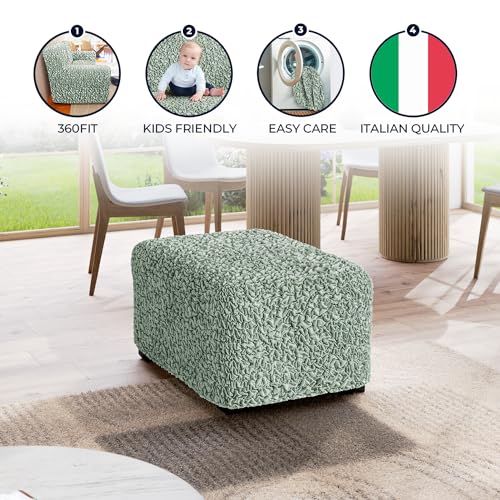 PAULATO BY GA.I.CO. Ottoman Cover Pouf Slipcover 1-Piece Stretch Cotton Stool Slipcovers for Kids Protective and Soft Ottoman Slip Cover Eco-Friendly Furniture Protector - Fuco Cotton - Sage Green