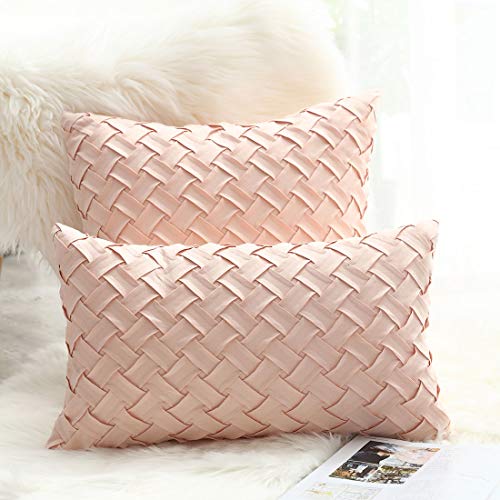 vctops Boho Basket Weave Pattern Decorative Throw Pillow Cover Super Soft Suede Solid Square Accent Cushion Case for Couch Sofa Car (Xia Pink,18"x18") - color: Xia Pink, size: 18" x 18" (Pack of 1)