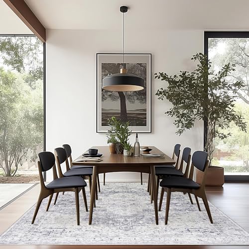 BILEEHOME Cream and Slate Grey Area Rug 6x9 for Bedroom Living Room Floor Washable Boho Pattern Geometric Rug to Match Gray Couch for Dining Room, 6 x 9 - color: Slate Gray/Cream, size: 6' x 9' (Rectangular)