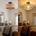 Ceiling Light Fixture,Hand-Woven Rattan Flush Mount Ceiling Light,Farmhouse Light Fixtures Ceiling Mount Boho for Hallway Bedroom Kitchen Entryway Living Room - color: 11.4 IN Ceiling Light
