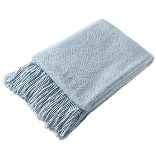 Homiest Decorative Knitted Throw Blanket with Fringe Soft & Cozy Tassel Blanket for Couch Sofa Bed (Pale Blue,50x60) - color: Baby Blue, size: 50" x 60"