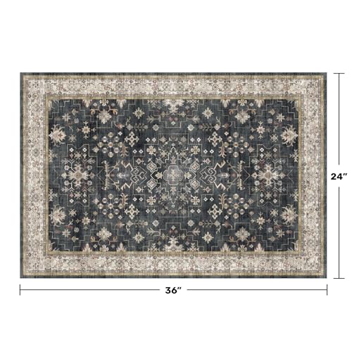 Black Washable 2x3 Entry Rug, Small Rugs for Entryway Kitchen Bathroom Door Mat Indoor Entrance, Non Slip Rubber Backing, Stain & Fade Resistant, Ashen Charcoal Floral Farmhouse Decor - color: Ashen / Multi, size: 2' x 3' (Rectangular)