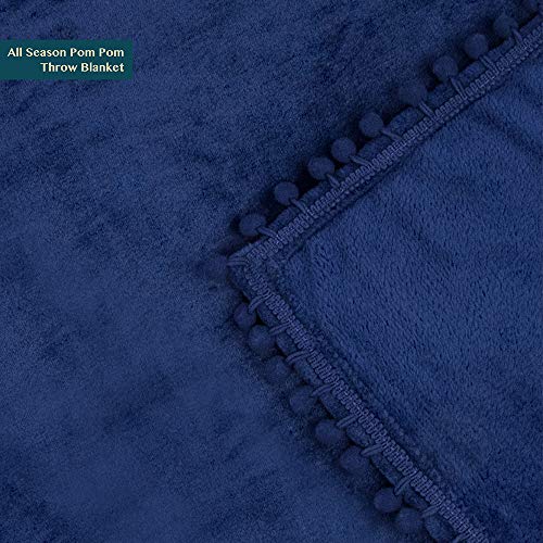 PAVILIA Fleece Throw Blanket for Couch with Pom Pom Fringe, Royal Blue, Soft Cozy Fuzzy Flannel Blanket for Sofa Bed, Lightweight Plush All Season Throw, 50x60 Inches - color: Royal Blue, size: 50"x60"
