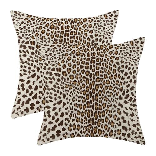 Leopard Print Pillow Covers 16x16 Inches Pack of 2,Brown Cheetah Animal Print Throw Pillow Covers Modern Leopard Decorative Pillowcase Farmhouse Linen Cushion Cover for Home Couch Outdoor Decor - color: Boho-tropical Leaves-1, size: 16" x 16" (Pack of 2)