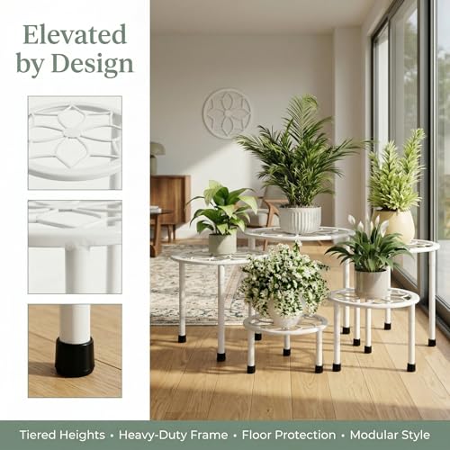 Metal Plant Stand Indoor Outdoor,Indoor Plant Stands for patio rust proof,Heavy Duty Flower Pot Stands for Multiple Plant,Black Potted Plant Holder for Garden Home (5 Pack White) - color: White