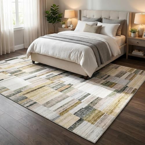 Garvee Washable Rugs 4x6 Area Rug for Living Room Boho Non Slip Entryway Rug Modern Geometric Soft Non Shedding Bedroom Rug Low Pile Stain Resistant Carpet for Office Nursery Classroom 4'x6' Khaki - color: Grey Multi, size: 4' x 6' (Rectangular)