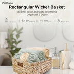 Large Rectangular Handwoven Wicker Basket - Natural Water Hyacinth Storage Baskets with 2 Built-in Handles - Ideal for Towel, Blankets, and Home Organizer & Decor - 15"x 11"x6.75" - Brown - size: 15Dx11Wx6.75H
