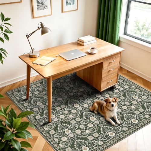 4x4 Washable Soft Square Rug: Living Room Area Rugs for Kitchen Bedroom Bathroom Non-Slip Water Resistant Entryway Mat Low Pile Ultra Thin Small Carpet for High-Traffic Areas Home Decor - color: Green, size: 4' x 4' (Square)