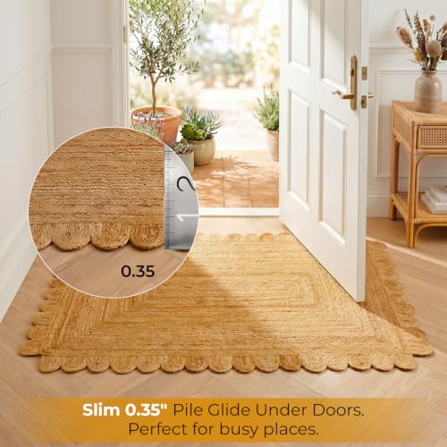 GRUHUM Scalloped Jute Area Rugs 6x9ft Rectangular Natural Fiber Handwoven Soft Braided Rustic Vintage EcoFriendly Rug- Farmhouse Indoor EcoFriendly Livingroom Bedroom Kitchen Hallways 6'x9' Ft - color: Natural-55, size: 6' x 9' (Rectangular)