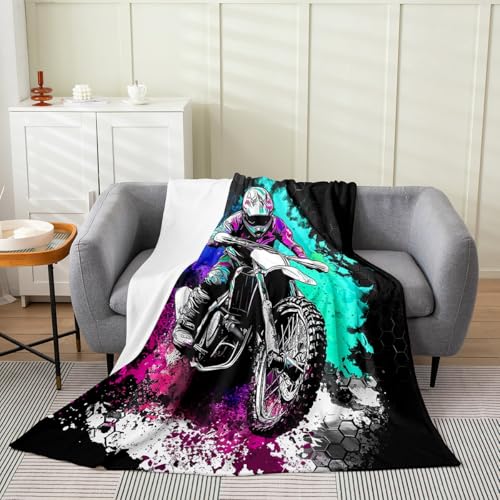 Motorcycle Bed Blanket Kids Girls Geometric Honeycomb Flannel Blanket Soft Cozy Lightweight Motocross Rider Plush Fleece Blankets Gifts for Couch Bed Office Sofa(40x50 Inches) - color: Black Purple, size: 40"×50"