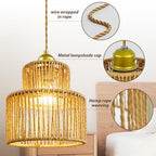 7.9″ Rattan Pendant Light Fixture Boho Woven Chandelier Ceiling Pendant Light Round Adjustable Hanging Lamp for Dining Room Kitchen Island Hallway Bedroom - color: 7.9″