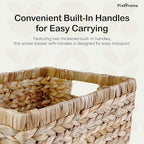 Large Rectangular Handwoven Wicker Basket - Natural Water Hyacinth Storage Baskets with 2 Built-in Handles - Ideal for Towel, Blankets, and Home Organizer & Decor - 16.5"x13"x7.50" - Brown - size: 16.D5x13Wx7.5H