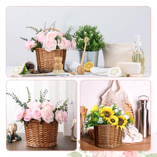 Threehoney 2 Pcs Woven Wicker Hanging Basket Door Hanging Basket Hanging Wicker Wall Basket with Plastic Liner Lower Plants Woven Basket for Home Garden Farmhouse, 5.9"D x 9.84"W x 6.69"H