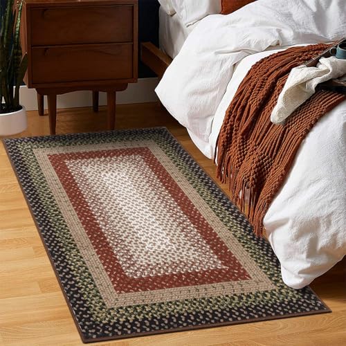 RUGSREAL Entry Rug 2x3 Small Rug Machine Washable Bedroom Area Rug Non Slip Bathroom Mat Stain Resistant Farmhouse Carpet Modern Rustic Throw Carpet for Living Room Dining Room, Crimson/Earthy - color: Crimson/Earthy, size: 2' x 3' (Rectangular)