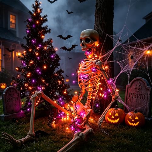 LJLNION Halloween Lights, 29ft 150 Count Black Wire Fairy Mini Lights, 120V UL Certified Incandescent Light String, Connectable for Garden Patio Holiday Party Outdoor Decor, Orange & Purple - color: Orange & Purple