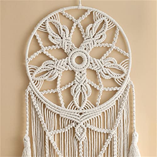 Dream Catcher Tapestry Boho Macrame Cotton Woven Handmade Bohemian Art with Tassel Craft Ornament for Bedroom Living Room Apartment Nursery 12x32 Inch - color: Beige