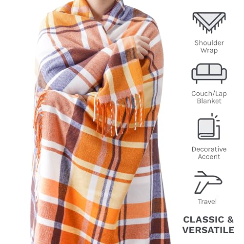 BATTILO HOME Fall Plaid Throw Blanket for Couch Bed, Decorative Orange Fall Blankets, Buffalo Checkered Plaid Blankets and Throws Farmhouse Style for Home Fall Decor 50"x60" - color: Harvest Rust Plaid