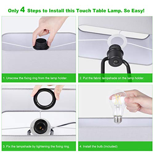 Lakumu Bedside Touch Control Table Lamps with Dual USB Charging Ports 1 AC Outlet, 3 Way Dimmable Modern Nightstand Lamp with Grey Fabric Shade, Desk Lamp for Bedroom Living Room with 5000K LED Bulb - color: Gray