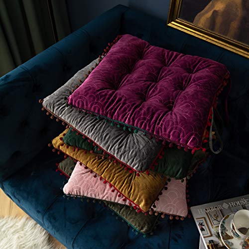 vctops Velvet Soft Square Chair Pad with Ties Cute Gradient Pom Pom Indoor Dining Chairs Cushion (Purple, 16" x 16") - color: Purple, style: 16 Inch x 16 Inch