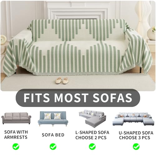 HAOMAIJIA Boho Sofa Covers Couch Covers for 3 Cushion Couch Sofa Pet Friendly Soft Thick Couch Cover for Dogs Washable Sectional Couch Covers L Shape Furniture Protector (Sage Green, 71"x150") - color: Sage Green, size: 71"x150"