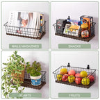 Wall Hanging Baskets 3 Pack, Diversified Wire Basket Shelves of Wooden Style, with Wall Mounted Hooks & Traceless Stickers, for Kitchen Coffee Bar Office Room Garage Storage Organization (Extra Large) - size: Extra Large