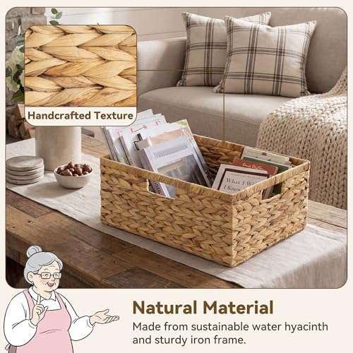 GRANNY SAYS Wicker Storage Baskets for Shelves, Extra Large Water Hyacinth Wicker Basket, Woven Baskets for Storage, Rectangular Shelf Baskets with Handles for Pantry Shelves,1-Pack - color: Natural (Water Hyacinth), size: 16 ½"L x 13"W x 7 ½"H