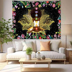 Ine Ive African Chakra Tapestry African American Woman Zen Meditation Poster Starry Sky Flower Garden Inspirational Afro Yoga Wall Art Tapestry for Bedroom Dorm Decor (60x51 inch) - size: 60"L x 51"W