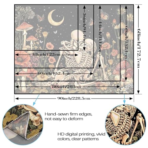 Lifeel Skeleton Lovers Tapestry, The Kissing Lovers Boho Aesthetic Skull Gothic Tapestry for Bedroom Living Room, 36x48 inches - color: Black1, size: 48"L x 36"W
