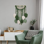 Newwiee Leaves Macrame Wall Hanging Boho Feather Macrame Wall Decor Woven Tapestry Green Stylish Feather Hanging for Nursery Bedroom Living Room 27.6 x 15.8 Inch