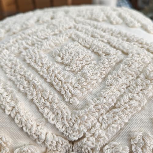 Andreannie Pack of 2 Boho Tufting Throw Pillow Cover Embroidered Textured Cushion Cover with Tassels Soft Home Decororative for Couch Sofa 18x18 inch (Boho White) - color: Boho White