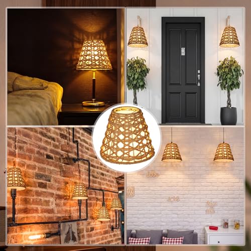 6 Pack Small Rattan Clip on Lamp Shade 4" Top x 6" Bottom x 5" High Boho Shades Natural Rattan Replacement Light Covers Woven Lampshade for Floor Lamps Pendant Light Chandelier Wall Sconces