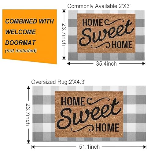 Grey and White Buffalo Plaid Rug 24''x 51''Checkered Outdoor Porch Rug Cotton Woven Machine Washable Farmhouse Mat for Indoor,Outdoor, Kitchen, Farmhouse, Entryway,Bathroom - color: Grey Buffalo, size: 24''x 51''