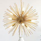 23.8" Modern Sputnik Chandelier 9-Lights Mid-Century Modern Starburst Golden Chandelier Luxury Gold Solid Metal Sputnik Satellite Chandeliers for Dining Room, Kitchen Island, Bedroom, E12 - color: Gold 23.8"