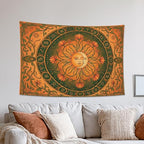 Water Lily and Sun Orange Green Tapestry, Floral Mandala Bohemian Decorative Wall Hanging, Aesthetic Tapestries for Living Room, Bedroom, Meditation 60x50 Inch - size: 60x50 Inch