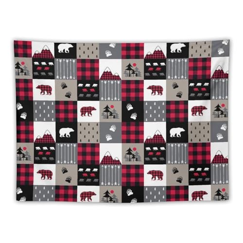 ZhiRain Cabin Retro Rustic Lodge Tapestry Wall Hanging Bear Country Hunting Wild Animal Plaid Check Tapestries Home Decor for Living Room Bedroom Farmhouse Apartment Dorm 30"x40" - color: Cabin-1, size: 30"L x 40"W