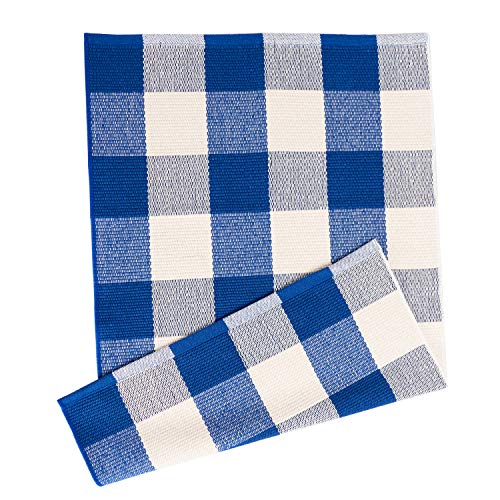 Winwinplus Buffalo Plaid Rug Outdoor Front Porch Decor Farmhouse Decor Rug, 23.6inch x 51.2inch, Blue and White Plaid - color: Blue and White Plaid, size: 23.6'' x 51.1''