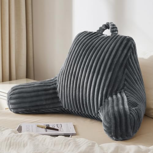 Blissful Diary Reading Pillow for Sitting in Bed, Large Flannel Back Pillow Bed Sitting Up for Adult & Children, Backrest Cushion for Sit Up in Couch or Floor, Dorm Essentials, Dark Gray - color: Fuzzy Dark Gray, size: Large(20inch)